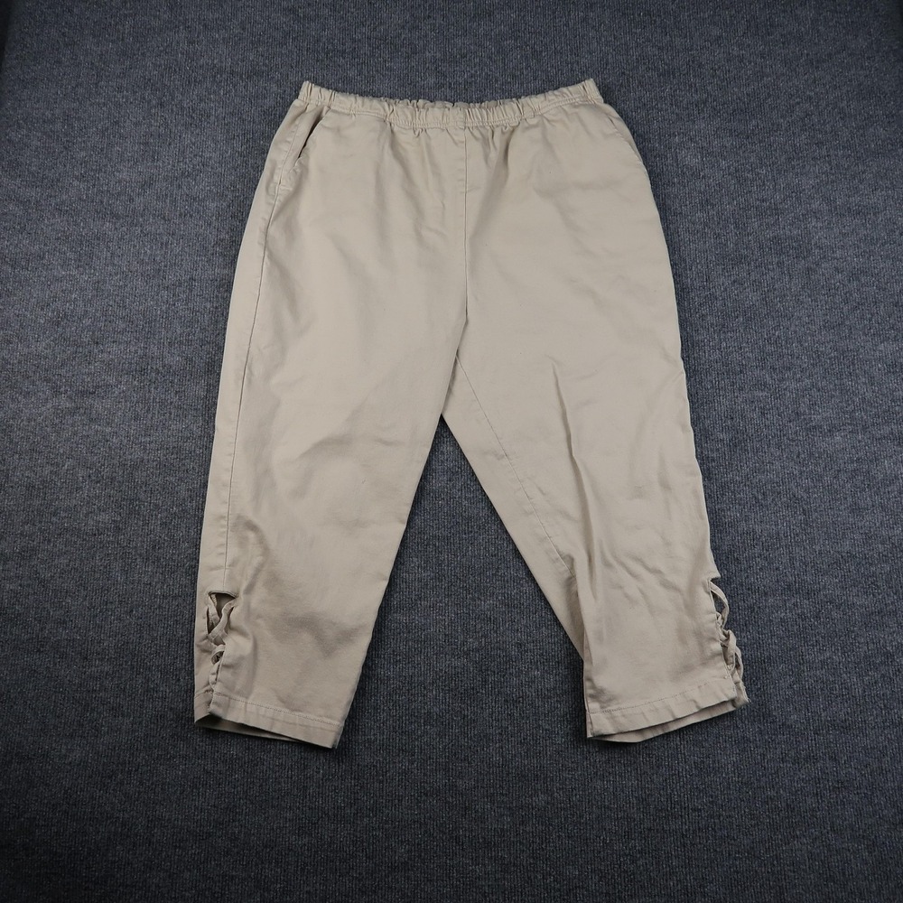 Blair Pants Womens Large Beige Crop Elastic Waist Lace Up‎ Hem Casual Comfort